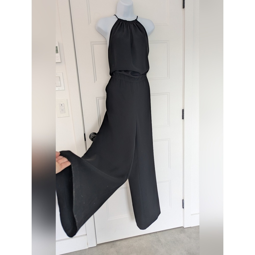Cassis Womens Black Halter Neck Wide Leg Jumpsuit Size 6 Open Back Tie Pockets - Picture 6 of 14